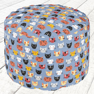 Cute Funny Kitty Cat Pattern Blue Pouf