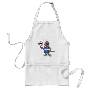 Cute funny Komodo dragon playing soccer cartoon Adult Apron