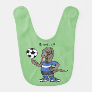 Cute funny Komodo dragon playing soccer cartoon Baby Bib