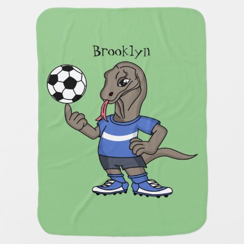 Cute funny Komodo dragon playing soccer cartoon Baby Blanket