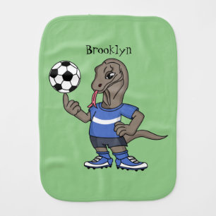 Cute funny Komodo dragon playing soccer cartoon Baby Burp Cloth