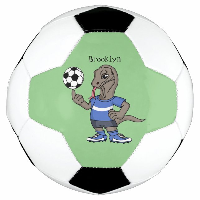 Cute funny Komodo dragon playing soccer cartoon Ball (Front)