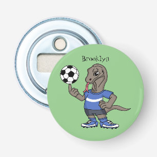 Cute funny Komodo dragon playing soccer cartoon Bottle Opener