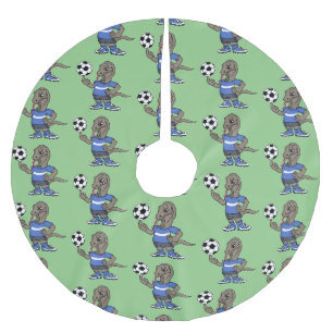Cute funny Komodo dragon playing soccer cartoon Brushed Polyester Tree Skirt