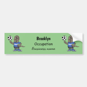 Cute funny Komodo dragon playing soccer cartoon Bumper Sticker