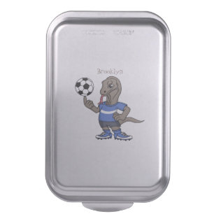 Cute funny Komodo dragon playing soccer cartoon Cake Pan