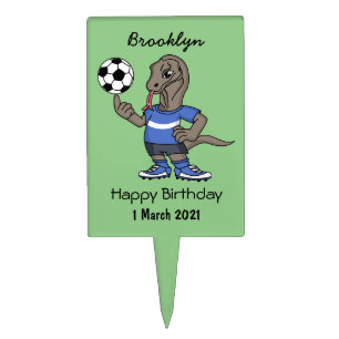 Cute funny Komodo dragon playing soccer cartoon Cake Topper