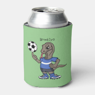 Cute funny Komodo dragon playing soccer cartoon Can Cooler