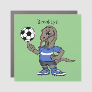 Cute funny Komodo dragon playing soccer cartoon Car Magnet