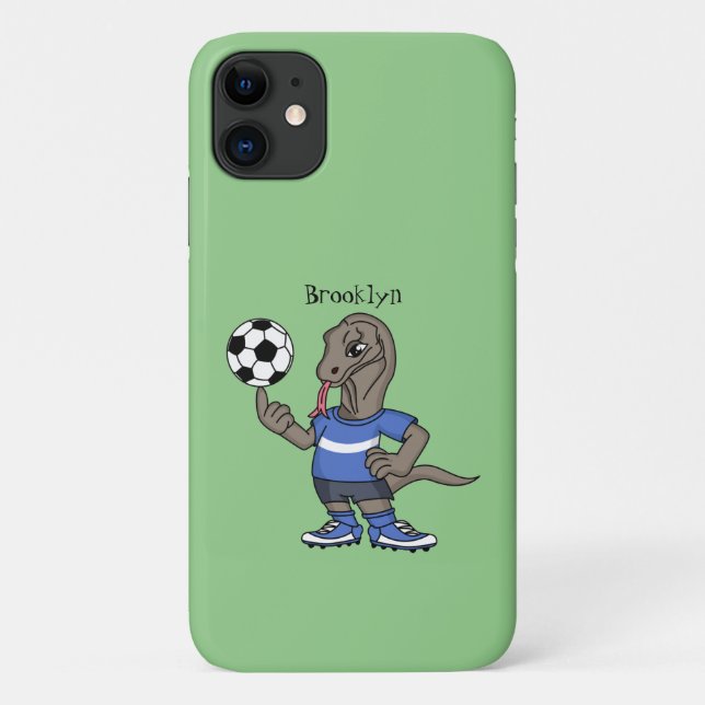 Cute funny Komodo dragon playing soccer cartoon Case-Mate iPhone Case (Back)