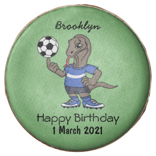 Cute funny Komodo dragon playing soccer cartoon Chocolate Covered Oreo