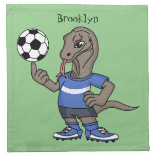 Cute funny Komodo dragon playing soccer cartoon Cloth Napkin