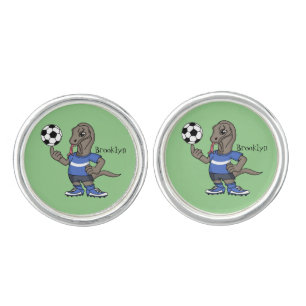 Cute funny Komodo dragon playing soccer cartoon Cufflinks