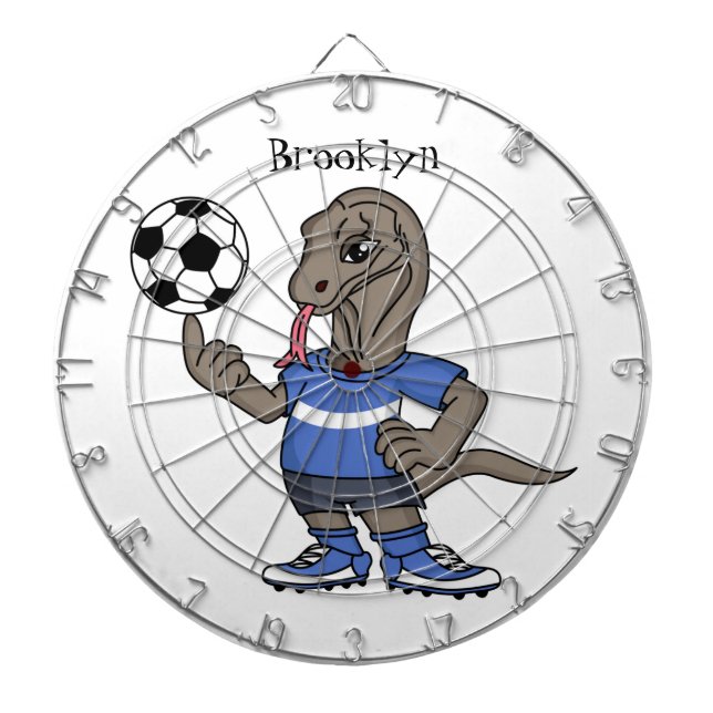 Cute funny Komodo dragon playing soccer cartoon Dart Board (Front)