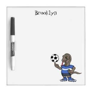 Cute funny Komodo dragon playing soccer cartoon Dry Erase Board