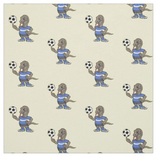 Cute funny Komodo dragon playing soccer cartoon Fabric