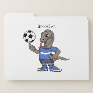 Cute funny Komodo dragon playing soccer cartoon File Folder