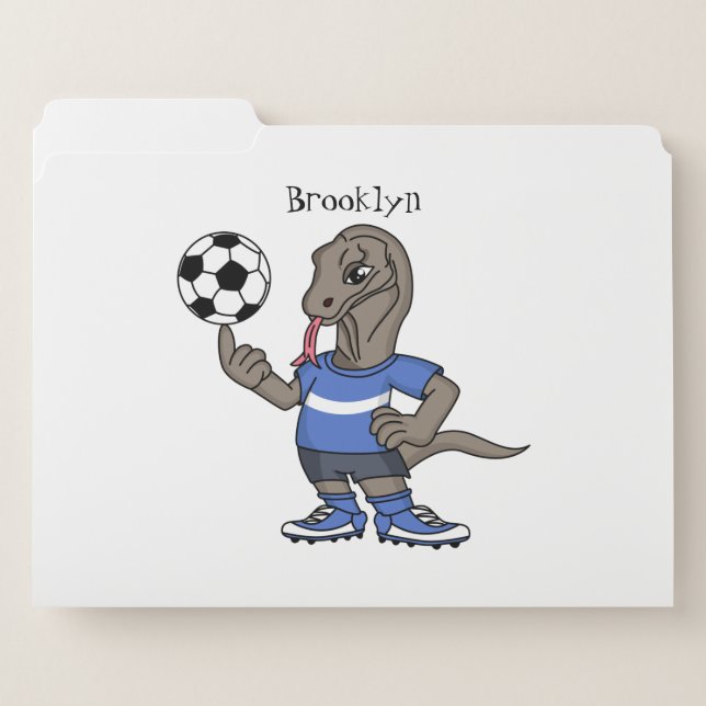 Cute funny Komodo dragon playing soccer cartoon File Folder (Front Left)