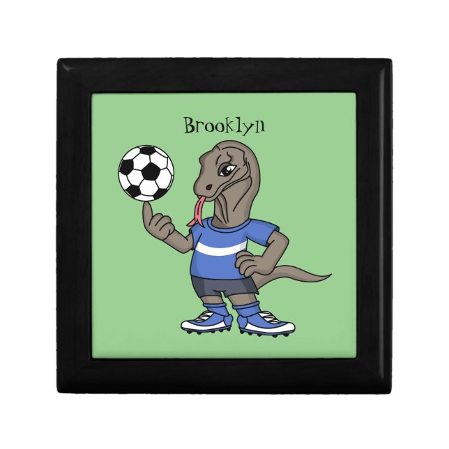 Cute funny Komodo dragon playing soccer cartoon Gift Box (Front)