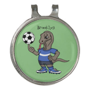 Cute funny Komodo dragon playing soccer cartoon Golf Hat Clip