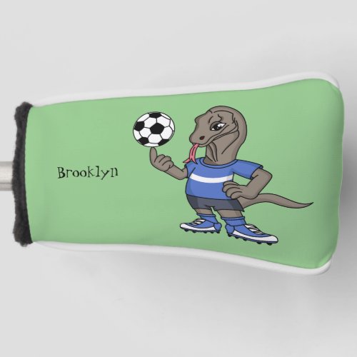 Cute funny Komodo dragon playing soccer cartoon Golf Head Cover