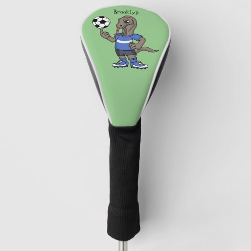 Cute funny Komodo dragon playing soccer cartoon Golf Head Cover