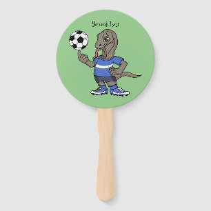 Cute funny Komodo dragon playing soccer cartoon Hand Fan