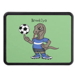 Cute funny Komodo dragon playing soccer cartoon Hitch Cover