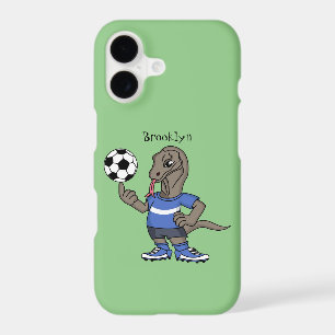 Cute funny Komodo dragon playing soccer cartoon iPhone 17 Case