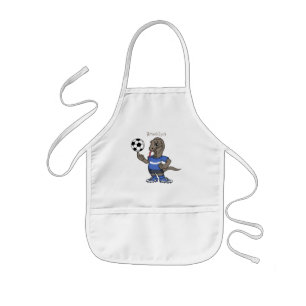 Cute funny Komodo dragon playing soccer cartoon Kids' Apron