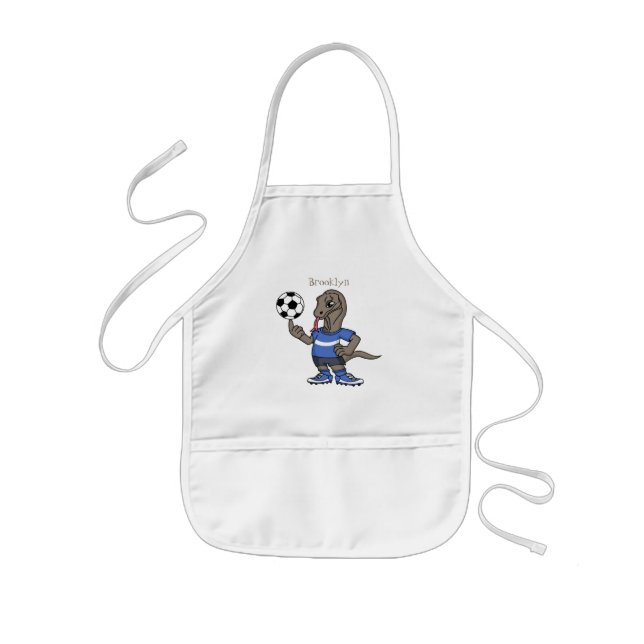 Cute funny Komodo dragon playing soccer cartoon Kids' Apron (Front)