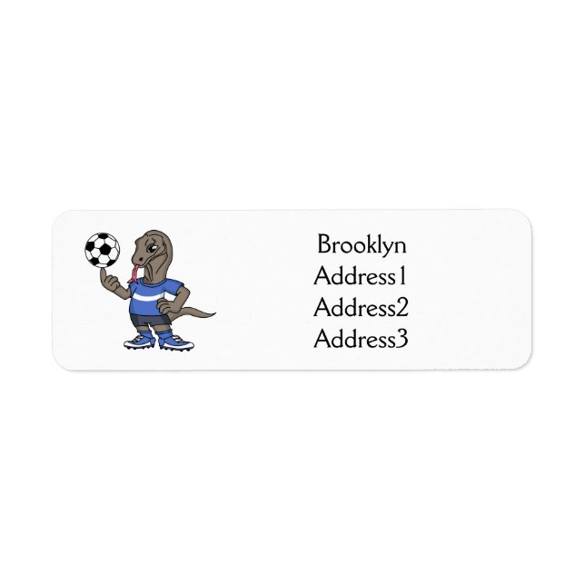 Cute funny Komodo dragon playing soccer cartoon Label (Front)