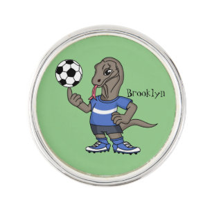 Cute funny Komodo dragon playing soccer cartoon Lapel Pin