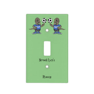 Cute funny Komodo dragon playing soccer cartoon Light Switch Cover