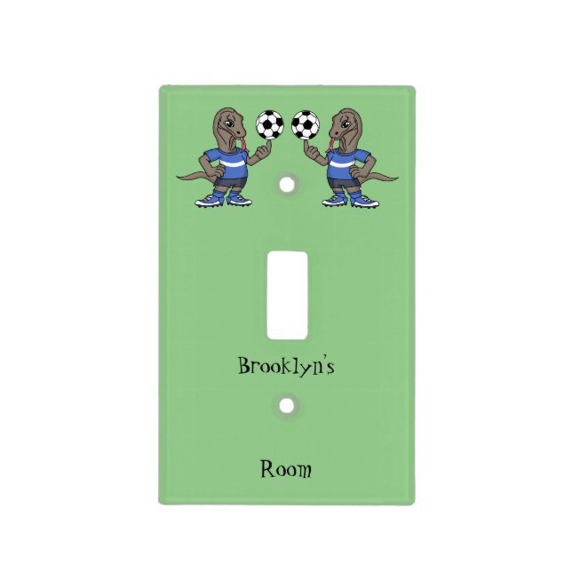 Cute funny Komodo dragon playing soccer cartoon Light Switch Cover (Front)