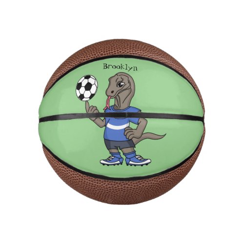 Cute funny Komodo dragon playing soccer cartoon Mini Basketball