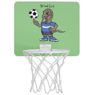 Cute funny Komodo dragon playing soccer cartoon Mini Basketball Hoop
