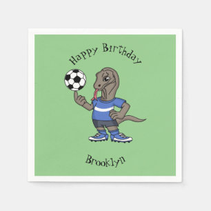 Cute funny Komodo dragon playing soccer cartoon Napkins