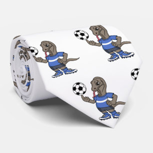 Cute funny Komodo dragon playing soccer cartoon Neck Tie