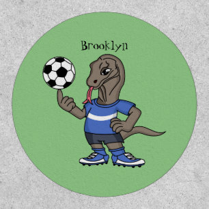 Cute funny Komodo dragon playing soccer cartoon Patch