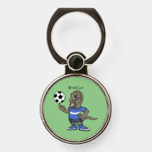 Cute funny Komodo dragon playing soccer cartoon Phone Ring Stand