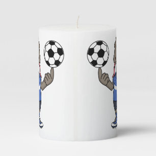 Cute funny Komodo dragon playing soccer cartoon Pillar Candle