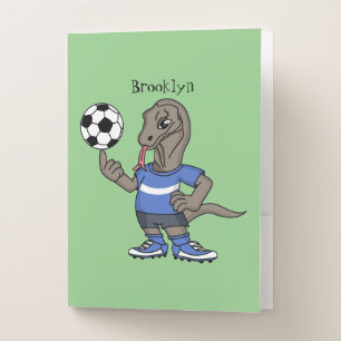 Cute funny Komodo dragon playing soccer cartoon Pocket Folder