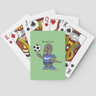 Cute funny Komodo dragon playing soccer cartoon Poker Cards