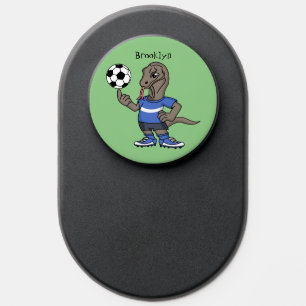 Cute funny Komodo dragon playing soccer cartoon PopSocket