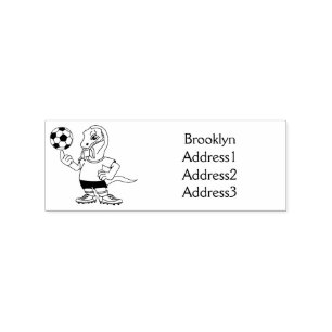 Cute funny Komodo dragon playing soccer cartoon Rubber Stamp