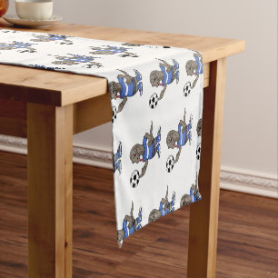 Cute funny Komodo dragon playing soccer cartoon Short Table Runner