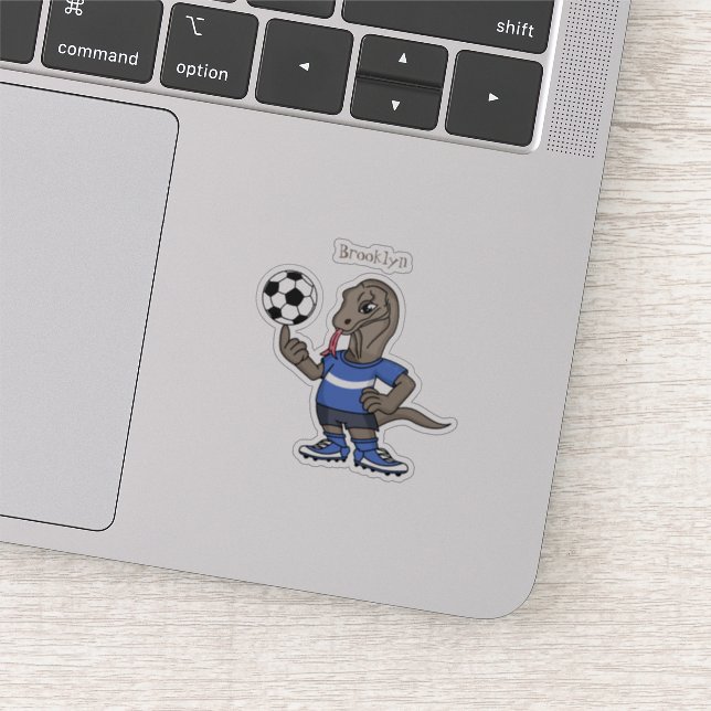 Cute funny Komodo dragon playing soccer cartoon Sticker (Detail)