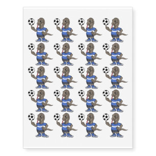 Cute funny Komodo dragon playing soccer cartoon Temporary Tattoos