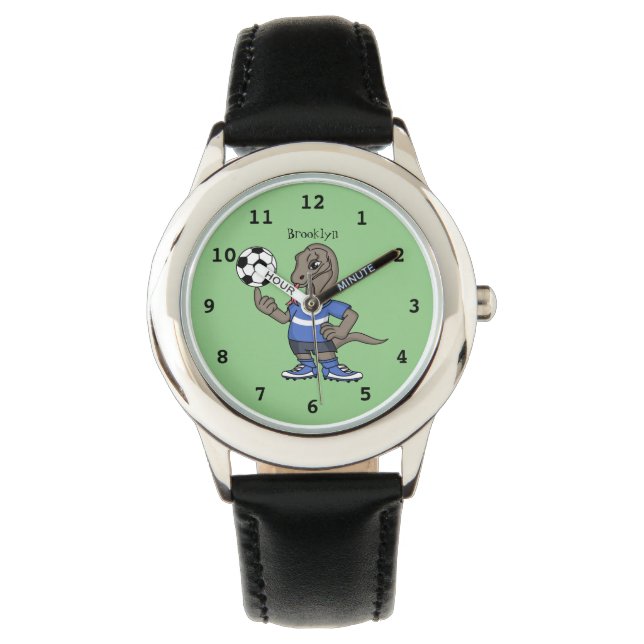 Cute funny Komodo dragon playing soccer cartoon Watch (Front)
